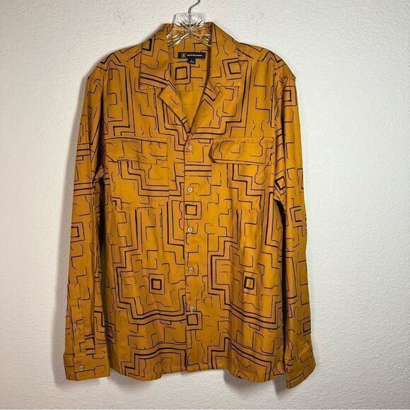 INC International Concepts Tops - International Concept‎ Yellow Geometric Long Sleeves Button Down Shirt Womens S